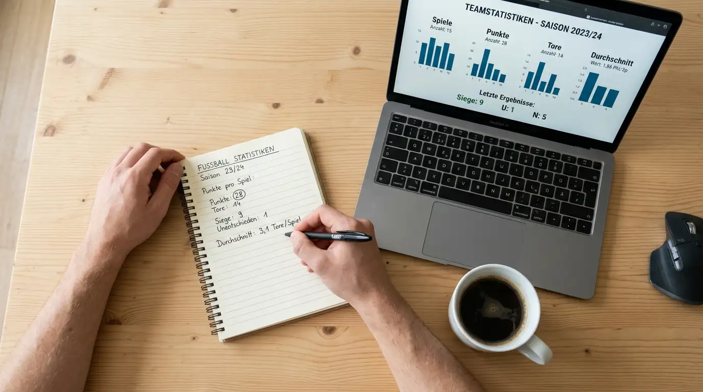 Notizbuch mit handgeschriebenen Wettanalysen neben einem Laptop mit Tennisstatistiken
